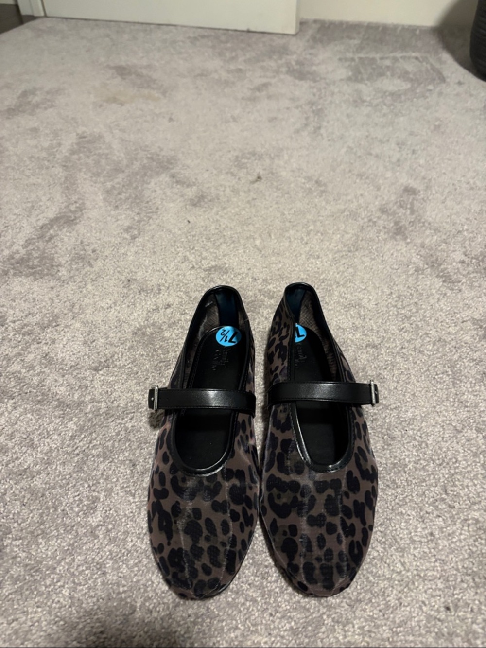 Camila Coelho Leopard Print Mary Jane Flats with Black Strap